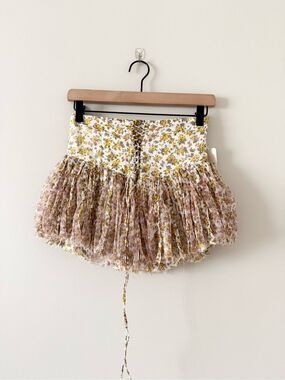 NWT Free People Blossom Mini Skort in Cream Multi Floral Print Ruffle Size XS